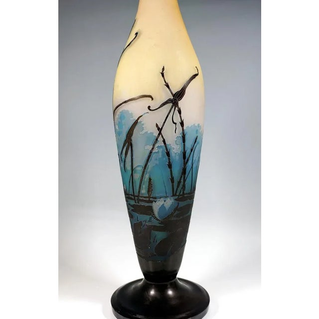 Large Art Nouveau Iris and Lily Pond Cameo Vase from Emile Gallé, France, 1906s For Sale - Image 6 of 8
