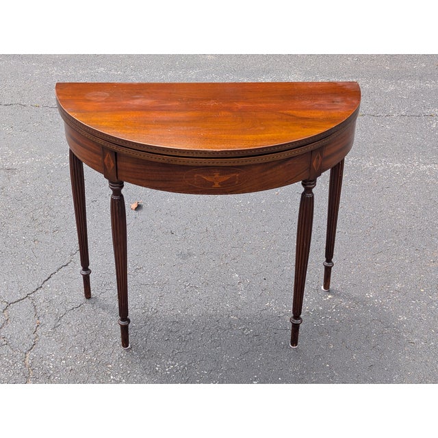 Traditional Late 19th Century Federal Style Demi-Lune Flip Top Card Table For Sale - Image 3 of 11