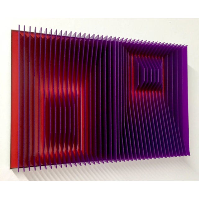 A contemporary kinetic wall sculptures made of Plexiglas sheets and aluminum. Lucite Sheets J. Margulis Sculpture J....