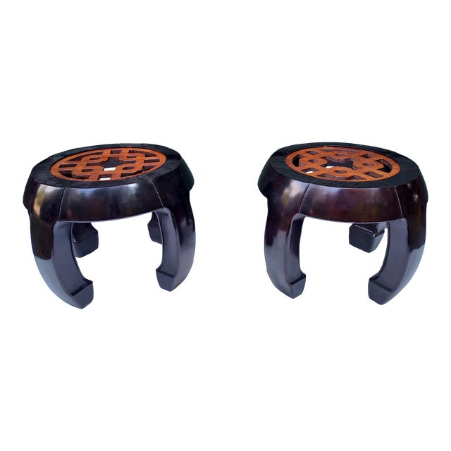 1980s Chinoiserie Petite Side Tables Pair For Sale