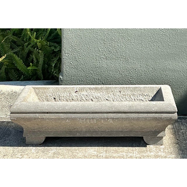 Vintage Carved Stone Engraved Planter For Sale - Image 11 of 12