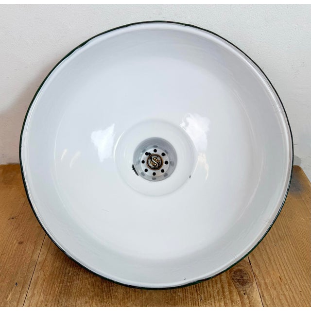 Industrial British Green Enamel Factory Pendant Lamp, 1960s For Sale - Image 18 of 18