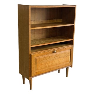 Oak Bookcase With Open Shelves and Drop-Down Door Danish Mid-Century Modern 1960s For Sale