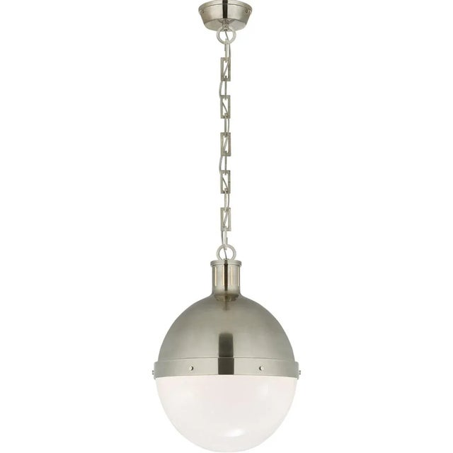 Modern Thomas O'Brien for Visual Comfort Signature Hicks Large Pendant in Antique Nickel with White Glass For Sale - Image 3 of 4
