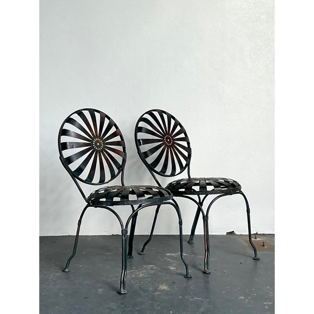 Late 20th Century Vintage Boho Wrought Iron “Sunburst” Dining Chairs After Francois Carre - A Pair For Sale - Image 5 of 11
