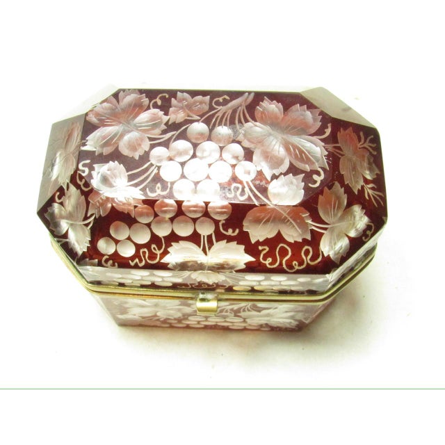 Metal Antique Etched Bohemian Glass Box For Sale - Image 7 of 11