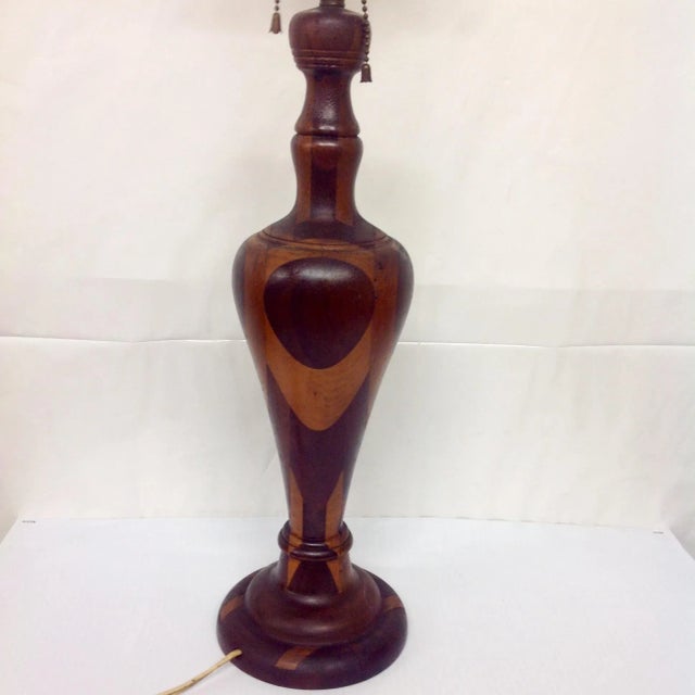Traditional Antique Marquetry Style Hand Turned Wood Lamp For Sale - Image 3 of 8