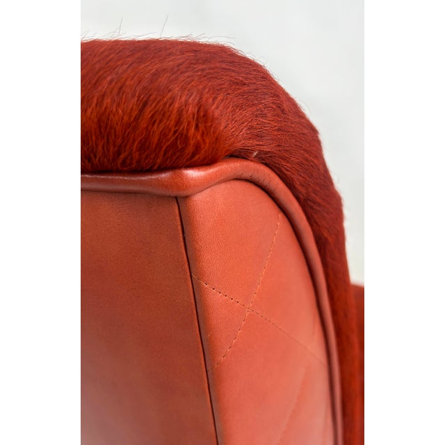J. Robert Scott Cambon Leather Hide Slipper Chair Offered for sale is a J. Robert Scott "Cambon" quilted leather and fur-...