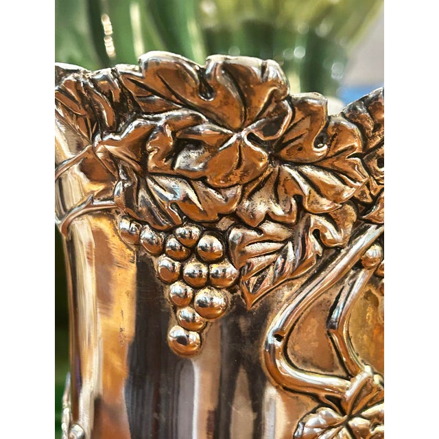 Silver 1960’s Vera Lucino Silver Plate Over Brass Grapevine Wine Cooler or Vase For Sale - Image 8 of 12