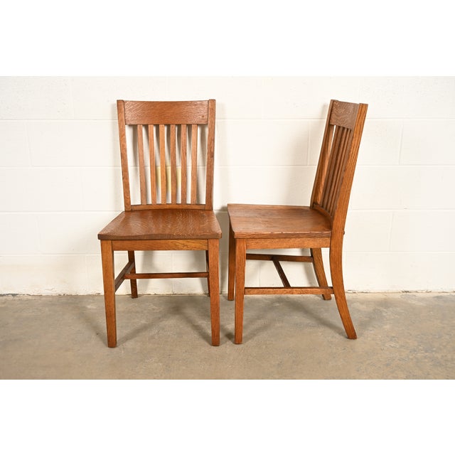 Limbert Style Antique Mission Oak Arts & Crafts Spindle Back Side Chairs or Dining Chairs, Pair For Sale - Image 12 of 14