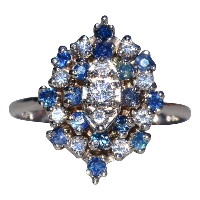 The Elfrida: Ladies 14K Sapphire and Diamond Cluster Ring For Sale