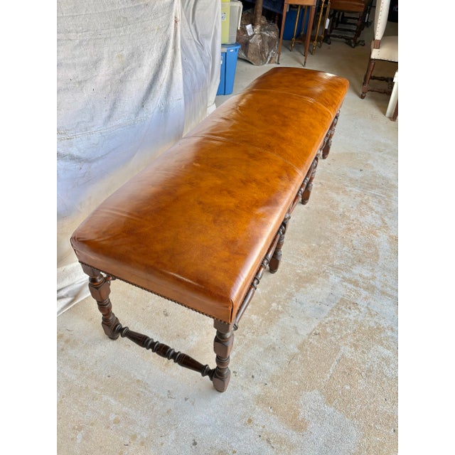 Late 19th Century French Louis XIV Style Walnut and Leather Bench For Sale - Image 4 of 12