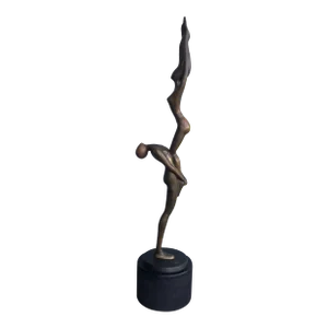1990s Abstract Lovers Bronze Sculpture on Enameled Steel Base