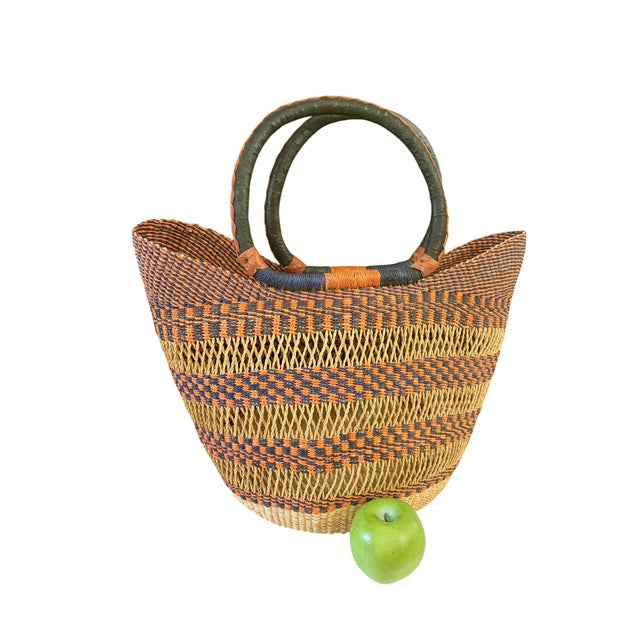 Brown Large African Ghanian Bolga Basket 19" H by 19" W For Sale - Image 8 of 8
