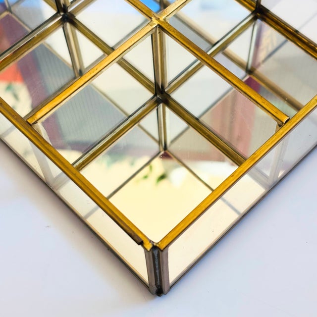 Vintage Brass and Glass Divided Box With Dried Flowers - Jewelry Box or Organizer For Sale - Image 9 of 12