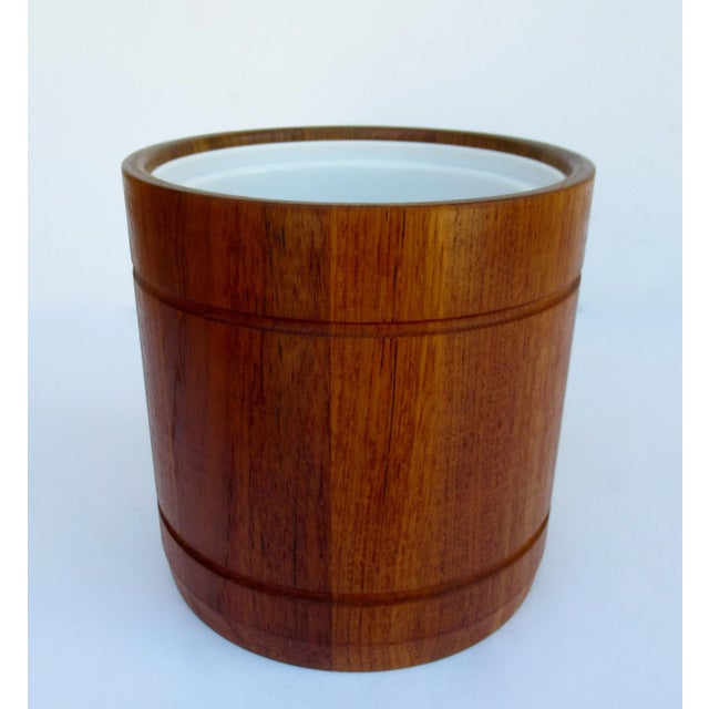 Brown Vintage C.1970's Mid-Century Modern Danish Teak Lidded Ice Bucket For Sale - Image 8 of 13