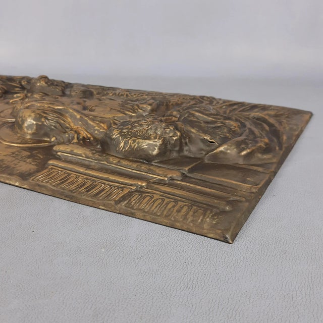 Brass and Embossed Sheet Metal High Relief Panel with Holy Family Painting, 1940s For Sale - Image 6 of 11