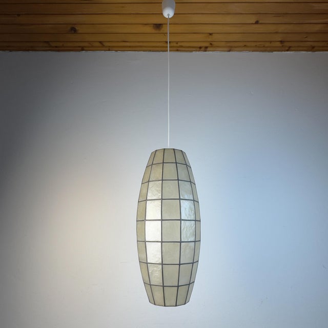Beige Vintage Capiz Shell Pendant Lamp, Italy, 1960s For Sale - Image 8 of 18