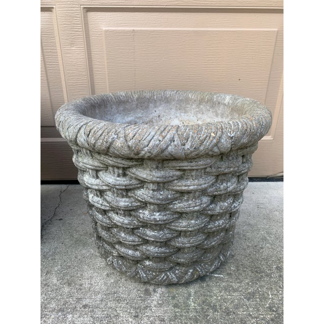 Gray Pair of Vintage French Country Basketweave Cast Concrete Garden Planters For Sale - Image 8 of 8