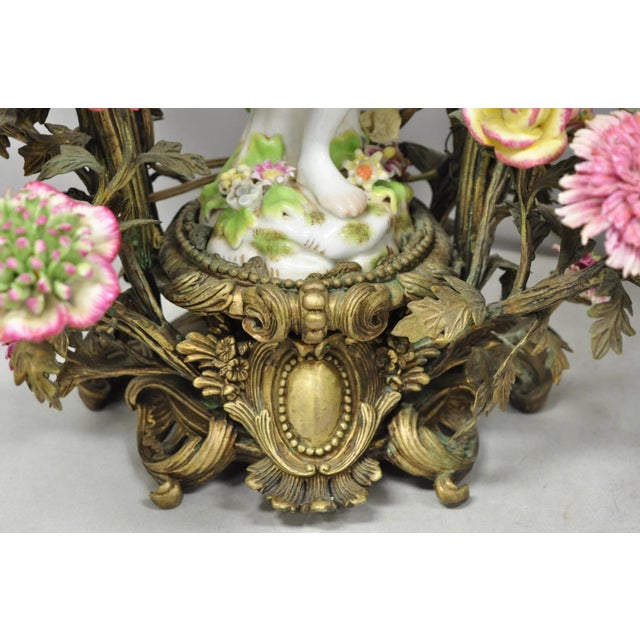 Bronze Late 20th Century French Louis XV Repro Bronze & Porcelain Candelabra Lamps by United Wilson, Pair For Sale - Image 8 of 18