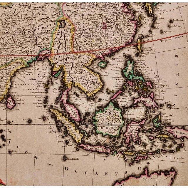 Neoclassical Asia Declineatio: A 17th Century Hand-Colored Map of Asia by Justus Danckerts, 1685 For Sale - Image 3 of 5