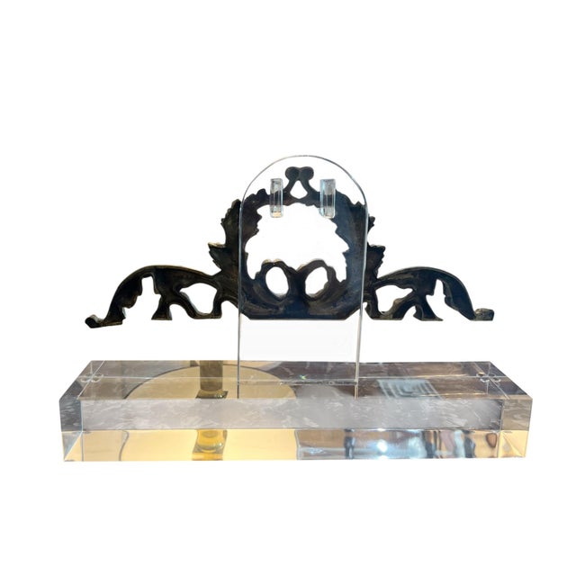 19th Century French Brass Fragment on Custom Lucite Mount For Sale - Image 4 of 4