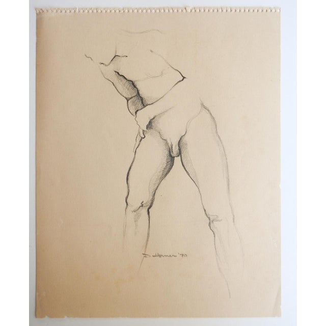 Mid-Century Modern 1970 Male Nude Study Drawing For Sale - Image 3 of 3