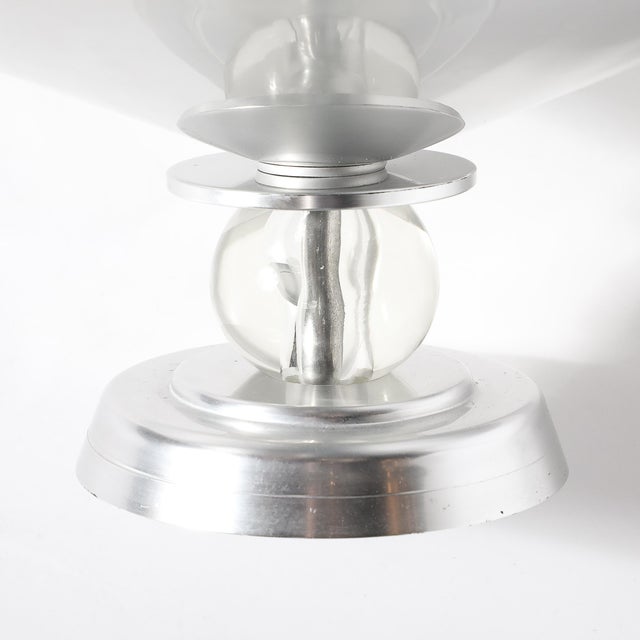 Art Deco Brushed Aluminum & Glass Centerpiece Bowl Signed Kensington For Sale - Image 14 of 14
