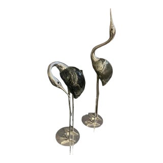 Two 1960s Modern Silver Plated Sculptures of Herons by De Stijl Firenze For Sale