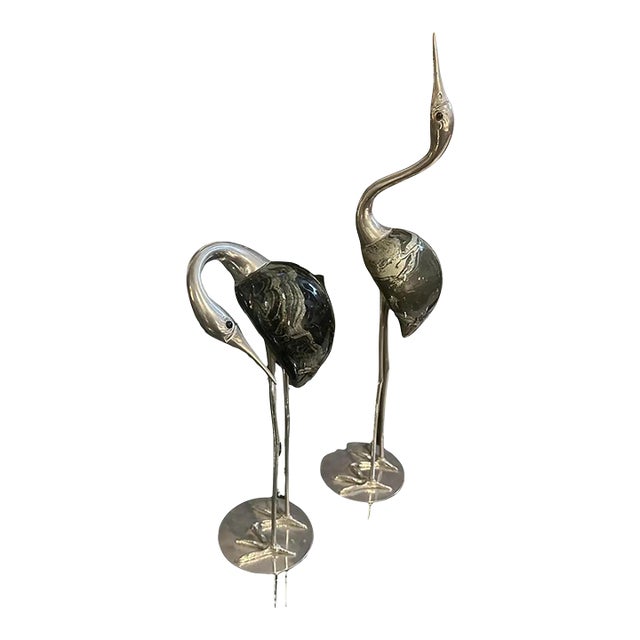 Two 1960s Modern Silver Plated Sculptures of Herons by De Stijl Firenze For Sale