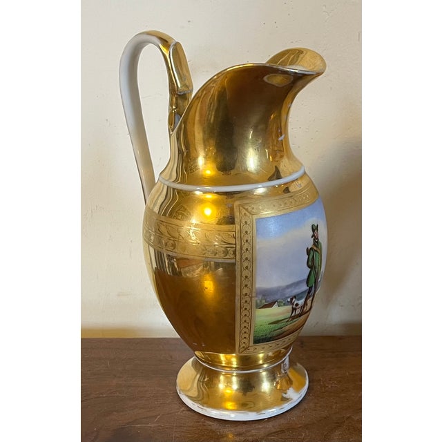 Early 19th Century Antique Early 19th Century French Empire Paris Porcelain Ewer, Pitcher or Jug With Hand Painted Landscape For Sale - Image 5 of 13