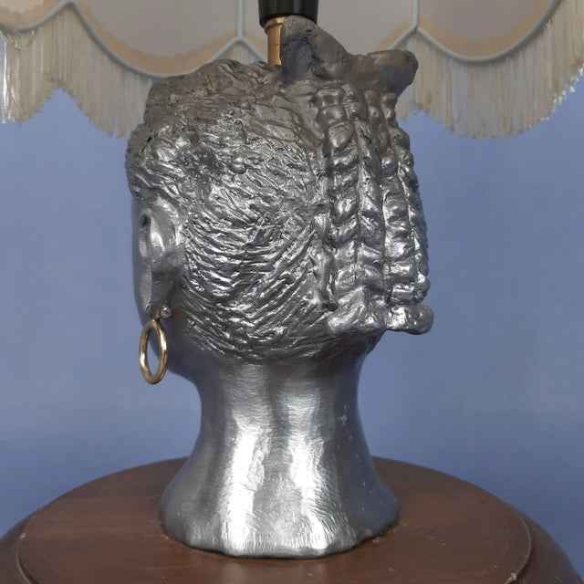 Sculptural Female Face Table Lamp in Aluminum and Wood, 1960s For Sale - Image 11 of 17