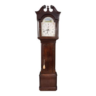 Early American Grandfather Clock Attributed to James Wilson With Hand-Painted Clock Face For Sale
