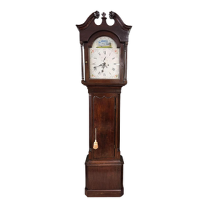 Early American Grandfather Clock Attributed to James Wilson With Hand-Painted Clock Face