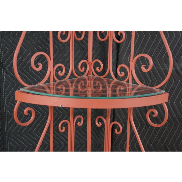 Vintage French Style Red Scrolled Wrought Iron Four-Tier Corner Etagere Stand For Sale - Image 14 of 18