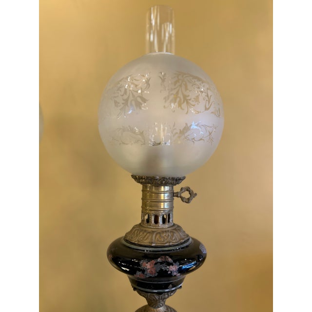 Electrified Oil Lamps with Japanese-Style Decoration, 1930s, Set of 2 For Sale - Image 3 of 9