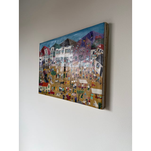 2009 Jadiro Colorful Folk Art Oil on Canvas Painting – Unframed For Sale - Image 4 of 12