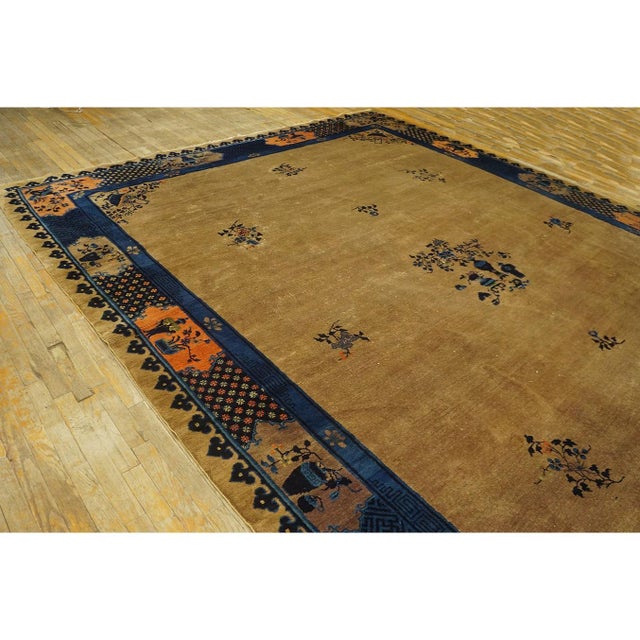 Art Deco 1920s Camel Classic Greek Key Art Deco Antique Peking Chinese Rug 10' 2"x 13' 6" For Sale - Image 3 of 9
