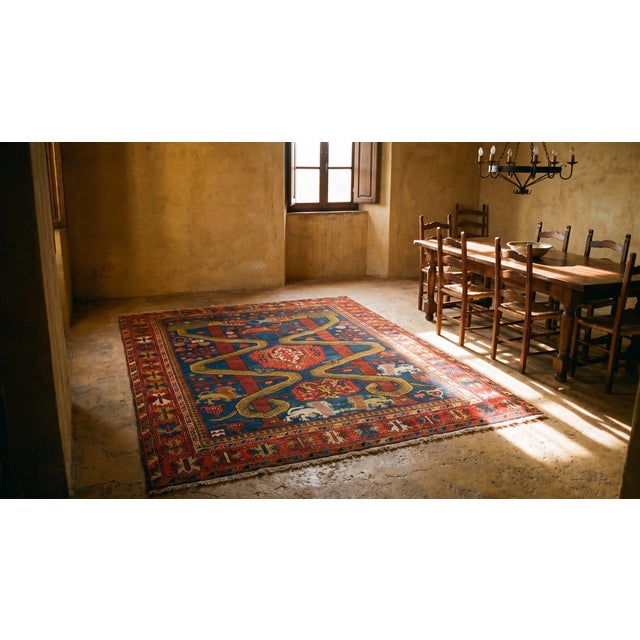 Textile Late 19th Century Pictorial Caucasian Shirvan Carpet (4'4" x 5'2" -132 x 157 cm) For Sale - Image 7 of 7