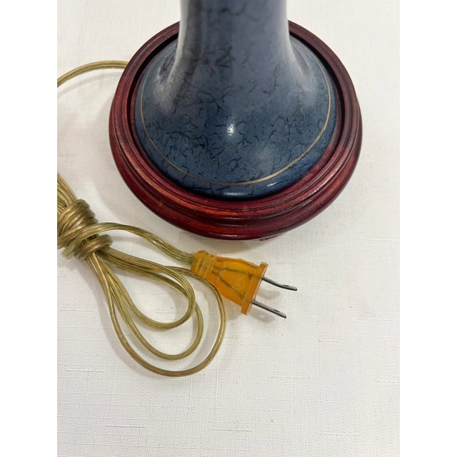 Handsome Vintage Imperial Blue Candlestick Table Lamp With Handmade Shade With American Pintail Ducks For Sale - Image 9 of 12