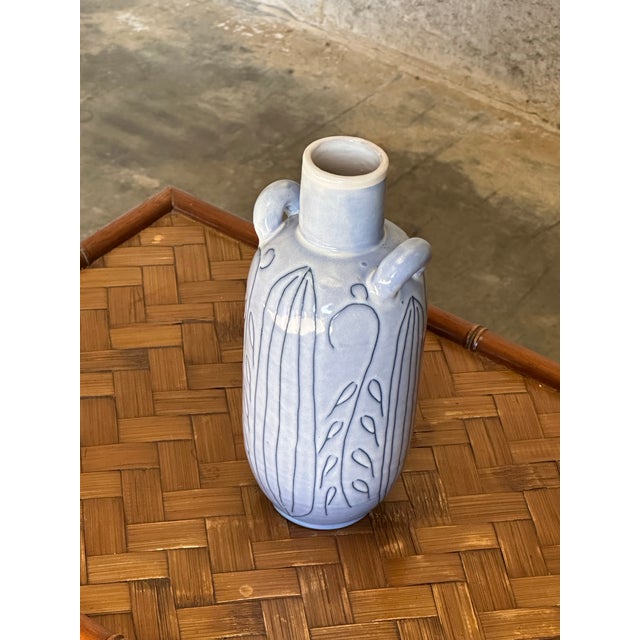 Mid-Century Modern Gabriel Burmeister Large Handled Vase Floral Motif Gabriel Keramik, Sweden 1930s For Sale - Image 3 of 7