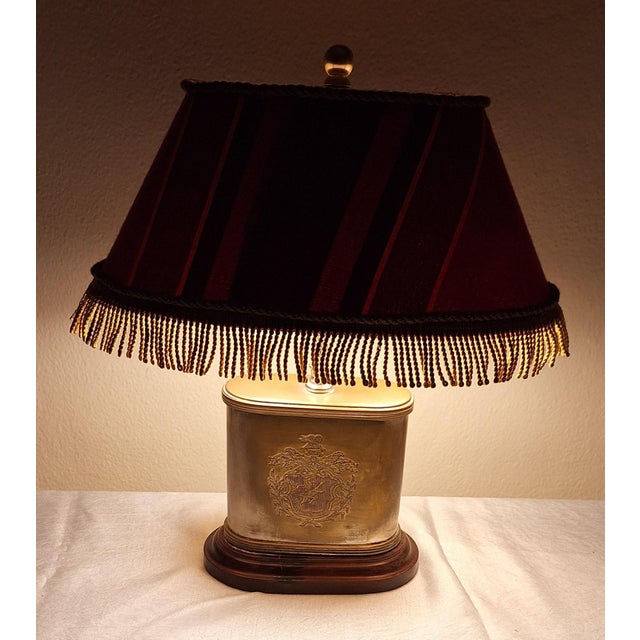 Vintage Table Lamp with Silver-Plated Oval Metal Base and Fabric Shade, 1950s For Sale - Image 12 of 12