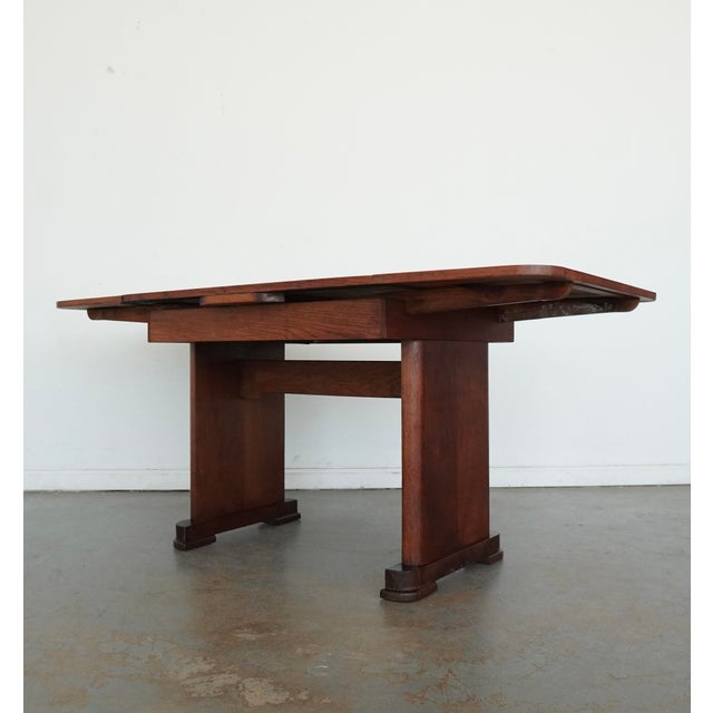 Antique Tiger Oak Draw-Leaf Dining Table For Sale - Image 11 of 14