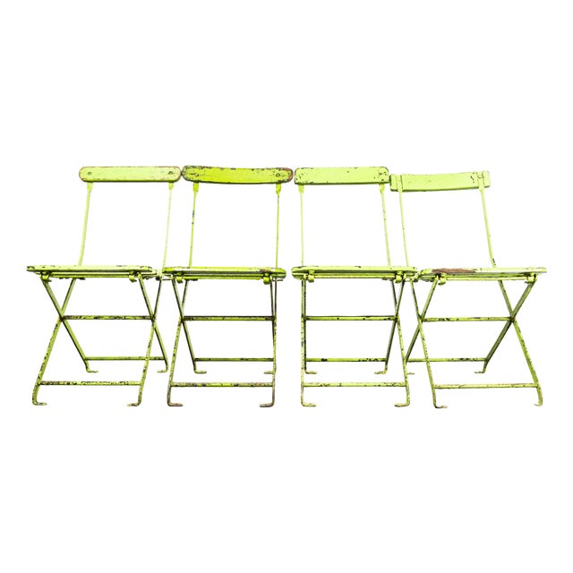 English Pavilion Lime Green Folding Chairs, 1950s, Set of 4 For Sale