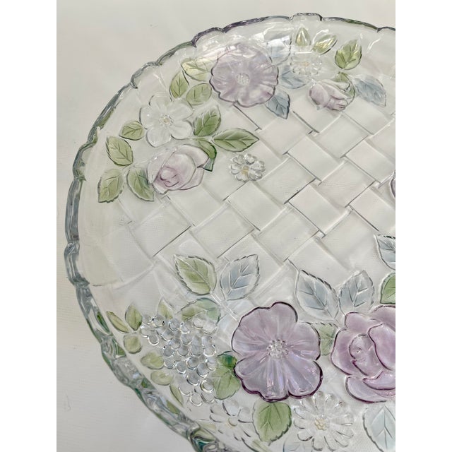 English Vintage Pastel Flower Round Glass Serving Platter For Sale - Image 3 of 8