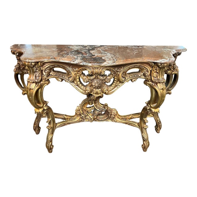 Rococo Gilt-Wood Console With Marble Top For Sale