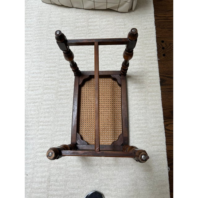 1920s Berkey & Gay Jacobean Revival Burl Walnut Kneehole Desk/Vanity With Glass Top & Stool, Vintage, Maker's Mark For Sale - Image 13 of 16