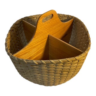 Handwoven Wooden and Reed Divided Basket For Sale