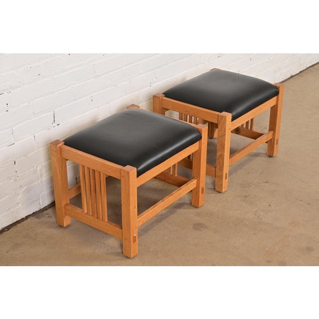 Late 20th Century Stickley Mission Oak Arts & Crafts Stools or Ottomans, Pair For Sale - Image 5 of 10