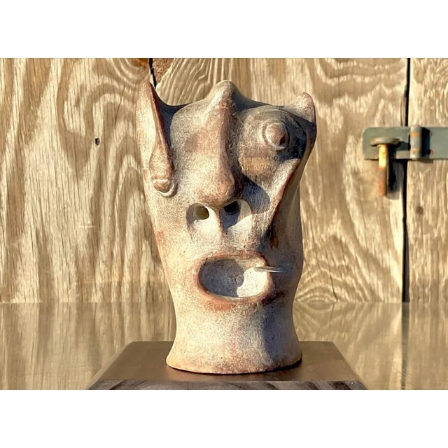 Vintage Boho Abstract Carved Stone Head Sculpture For Sale - Image 10 of 12